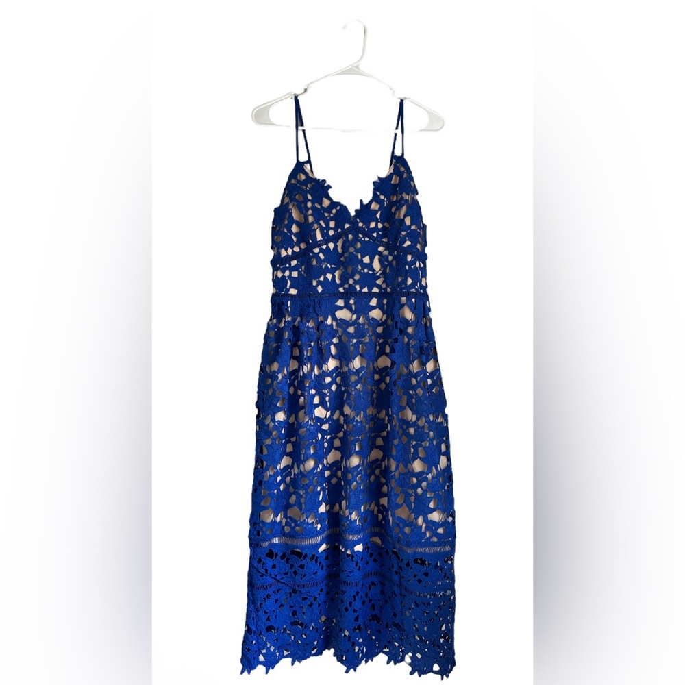 Blue Crochet Dress with Tan Lining